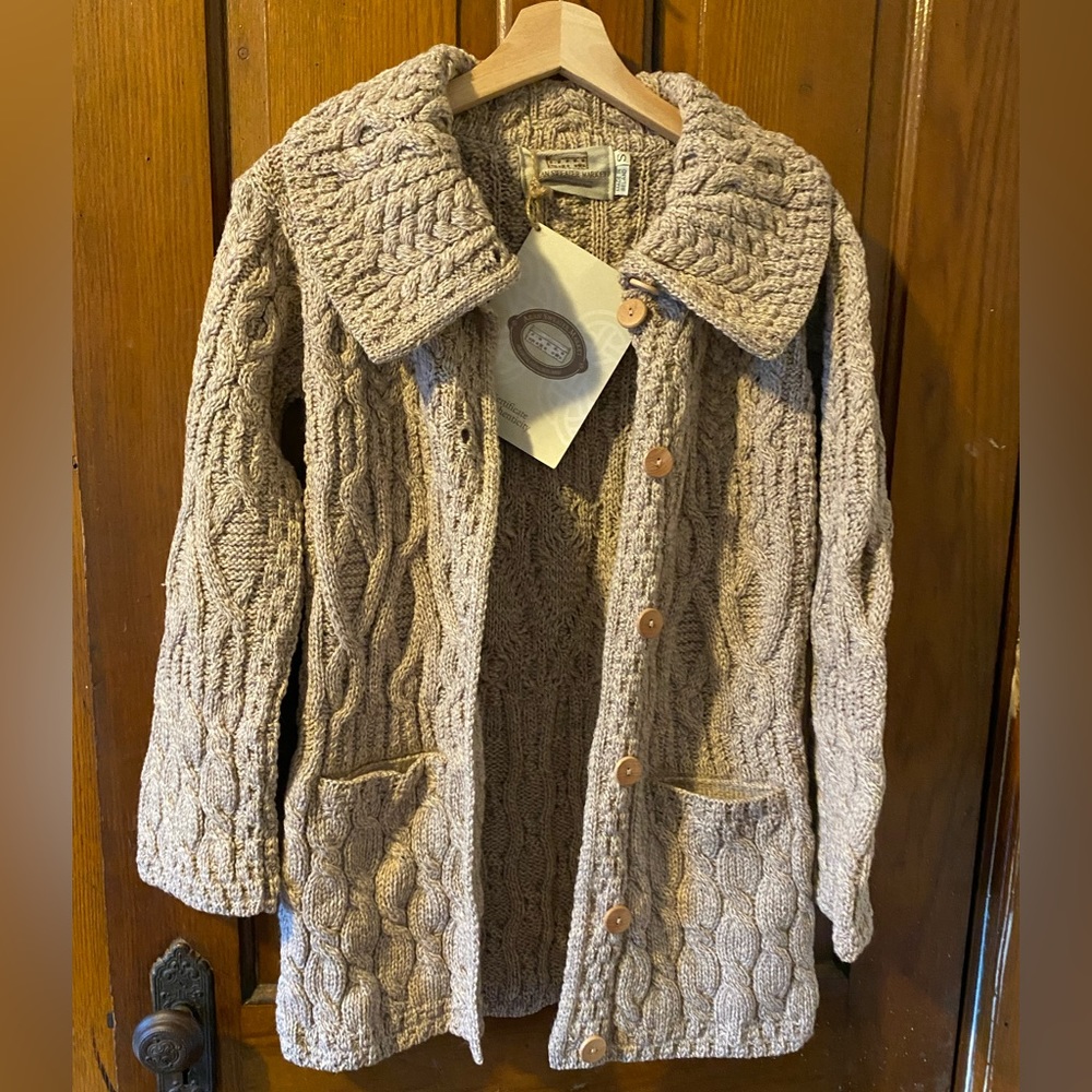 NWT Aran Sweater Market 100% Merino Wool 3 Pattern Long Cardigan - Picture 4 of 7